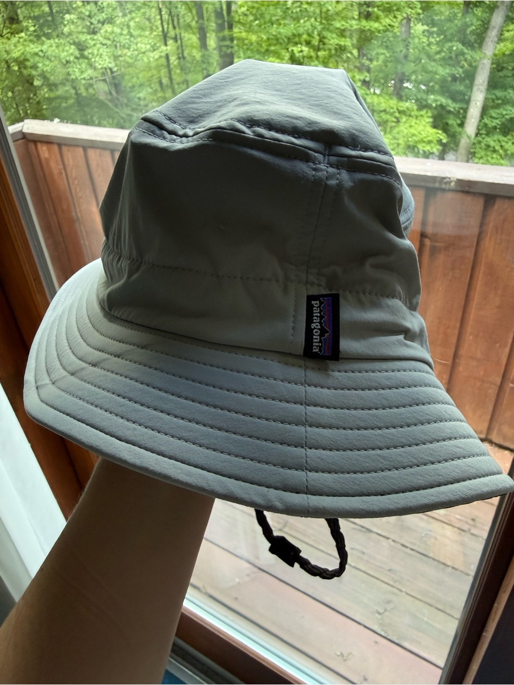 Patagonia Light Gray Bucket Hat with Chin Cord